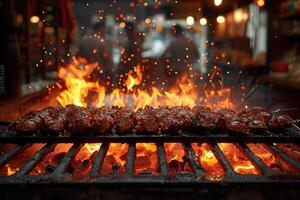 ai generiert Lamm Sein gegrillt auf Kohle Fachmann Werbung Essen Fotografie foto