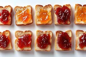 ai generiert Toast mit Früchte Marmelade auf Küche Tabelle Fachmann Werbung Essen Fotografie foto