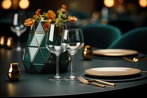 ai generiert modern elegant Veranstaltung Tabelle und Besteck Rahmen im ein minimalistisch Stil Werbung Essen Fotografie foto