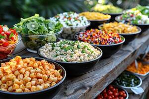 ai generiert serviert Tabelle Essen Party Fachmann Werbung Essen Fotografie foto