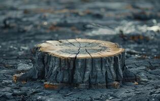 ai generiert Stumpf von Schnitt Baum im das Wald foto