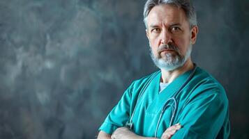 ai generiert Porträt von ein männlich medizinisch Arbeiter mit ein Stethoskop. ai generiert foto