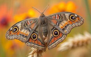 ai generiert ein vergrößert Bild von ein Mahagoni farbig Schmetterling foto