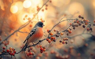 ai generiert Gimpel Winter Beere Freude foto