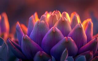 ai generiert ein Artischocke Blume gefangen im Makro Fotografie foto