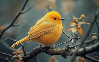 ai generiert vergoldet Vogel oben auf ein Herbst Ast foto
