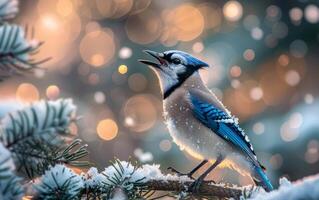 ai generiert das Blau Jay kalt Jahreszeit Symphonie foto