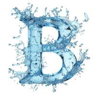 ai generiert Wasser spritzt Alphabet B, isoliert auf Weiß Hintergrund. foto