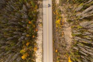 Auto Vorbeigehen auf das Eisfeld Allee im Herbst. foto