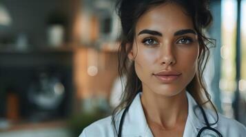 ai generiert Porträt von ein weiblich medizinisch Arbeiter mit ein Stethoskop. ai generiert foto