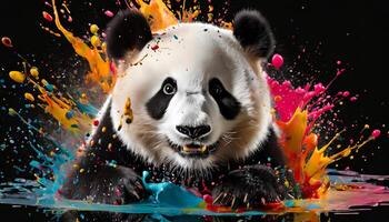 ai generiert Panda im Farbe Spritzen, generiert Bild foto
