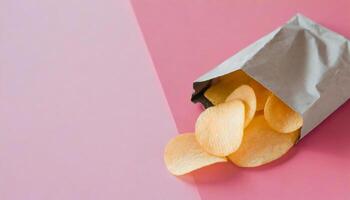 ai generiert Kartoffel Chips auf das Rosa Hintergrund generiert Bild foto