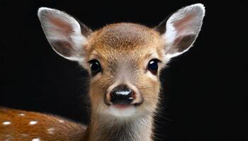 ai generiert Baby Hirsch auf das schwarz Hintergrund generiert Bild foto