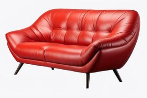 ai generiert glänzend rot Leder Couch mit Kapit Tasten isoliert auf Weiß Hintergrund foto