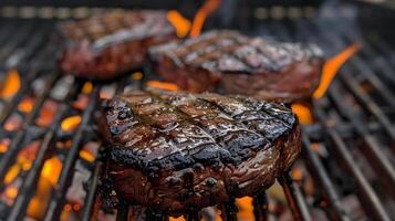 ai generiert frisch saftig köstlich Rindfleisch Steak auf ein dunkel Hintergrund. ai generiert foto