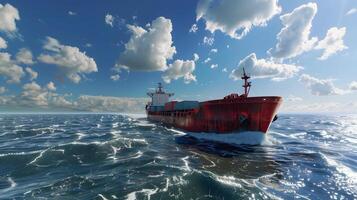 ai generiert ein Schiff zum Transportieren Ladung Behälter und ebenfalls Entladung es beim das Docks von ein Ladung Hafen. ai generiert foto