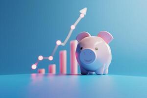 ai generiert optimistisch finanziell Prognose mit lächelnd Schweinchen Bank und steigend Graph foto