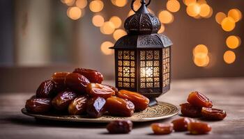 ai generiert Ramadan Lampe und Termine immer noch Leben foto