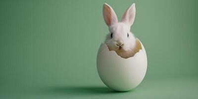 ai generiert süß Hase im Ei zum Ostern Feierlichkeiten und Frühling Feierlichkeiten foto