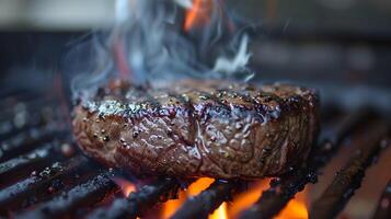 ai generiert frisch saftig köstlich Rindfleisch Steak auf ein dunkel Hintergrund. ai generiert foto