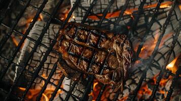 ai generiert frisch saftig köstlich Rindfleisch Steak auf ein dunkel Hintergrund. ai generiert foto