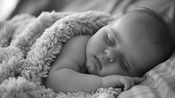 ai generiert ein schön Neugeborene Baby im Sanft komfortabel Kleidung. ai generiert foto