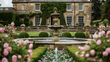 ai generiert Hochzeit Dekoration mit Pfingstrosen, Blumen- Dekor und Veranstaltung Feier, Pfingstrose Blumen und Hochzeit Zeremonie im das Garten, Englisch Land Stil foto