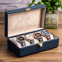 ai generiert Luxus Herren Uhr Fall Box wie ein Urlaub Geschenk zum ihn, maßgeschneidert Produkt Design foto