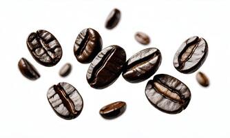 ai generiert Kaffee Bohnen schweben auf ein Weiß Hintergrund foto