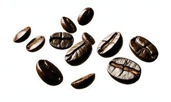 ai generiert Kaffee Bohnen schweben auf ein Weiß Hintergrund foto