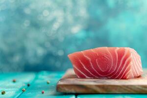 ai generiert Thunfisch Filet auf ein Schneiden Tafel foto