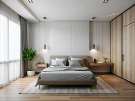 ai generiert Schlafzimmer Stil minimalistisch foto