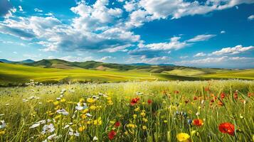 ai generiert Wiese Sommer- Landschaft foto