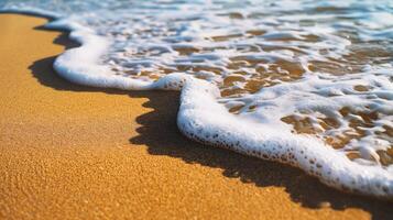 ai generiert Sanft Welle von das Meer auf das sandig Strand. Sommer- Hintergrund foto