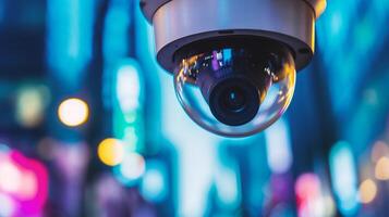 ai generiert cctv Sicherheit Kamera oder Überwachung System mit Bokeh Hintergrund foto