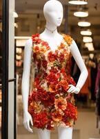 ai generiert modisch Abend Orange Sommer- Kleid auf ein Mannequin. ai generativ. ai generativ foto