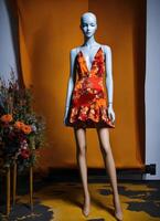ai generiert modisch Abend Orange Sommer- Kleid auf ein Mannequin. ai generativ. ai generativ foto