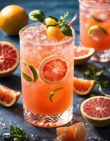 ai generiert alkoholisch Cocktail mit Grapefruit und Eis. selektiv Fokus. ai generativ foto