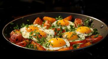 ai generiert sehr lecker Snacks Essen Rezept und schön Aussicht von das Ei Omelett foto