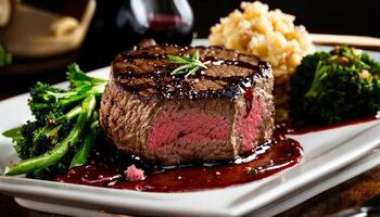 ai generiert Rindfleisch Steaks mit Spargel und Balsamico Essig. ai generativ foto