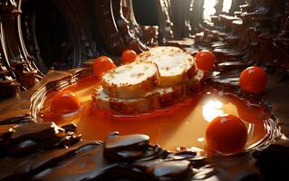 ai generiert Sahne und Brot mit hausgemacht ivan Fedorovich Tomaten foto