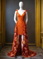 ai generiert modisch Abend Orange Sommer- Kleid auf ein Mannequin. ai generativ. ai generativ foto