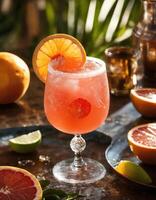 ai generiert alkoholisch Cocktail mit Grapefruit und Eis. selektiv Fokus. ai generativ foto