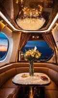 ai generiert Innere von ein Luxus Geschäft Jet Flugzeug. Luxus Reise. ai generativ foto