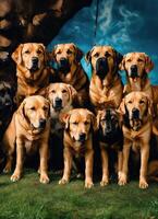 ai generiert Gruppe von Hunde im ein bunt Perücke. selektiv Fokus. getönt. ai generativ foto