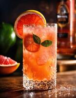 ai generiert alkoholisch Cocktail mit Grapefruit und Eis. selektiv Fokus. ai generativ foto