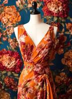 ai generiert modisch Abend Orange Sommer- Kleid auf ein Mannequin. ai generativ. ai generativ foto