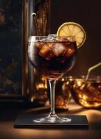 ai generiert Kuba libre Cocktail mit Rum, Cola, Limette und Eis. ai generativ foto