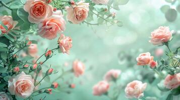 ai generiert Frühling Gelassenheit elegant Hochzeit feierlich Gruß Karte geschmückt mit Weiß Blumen auf ein Licht foto