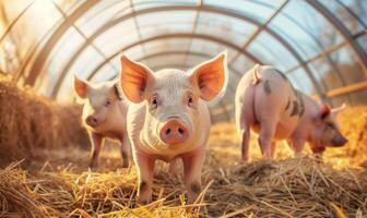 ai generiert Ferkel im ein Bauernhof Stift - - landwirtschaftlich Vieh Fotografie foto